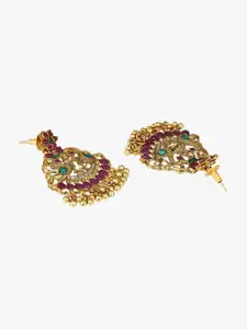 Adwitiya Collection Gold-Plated & Pink Stone-Studded Classic Drop Earrings