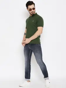 Duke Men Green Polo Collar Slim Fit T-shirt