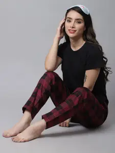 Boston Club Women Black & Red Round Neck Cotton Blend Night suit