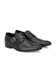 San Frissco Men Black Solid Leather Formal Monk Shoes