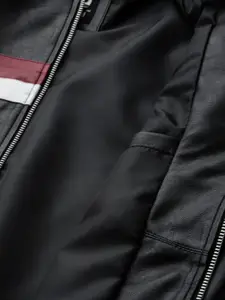 Leather Retail Men Striped Outdoor Biker Jacket