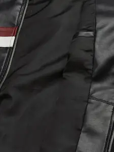 Leather Retail Men Striped Biker Jacket