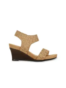 Bata Women Textured Wedge Sandals Heels with Laser Cuts Heels