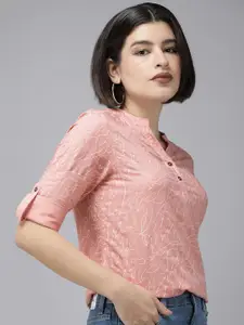 The  Roadster Life Co. Printed Mandarin Collar Roll-Up Sleeves Top