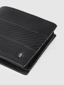 Louis Philippe Men Black Striped Leather Two Fold Wallet