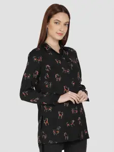 Sipsew Women Black Comfort Printed Casual Shirt
