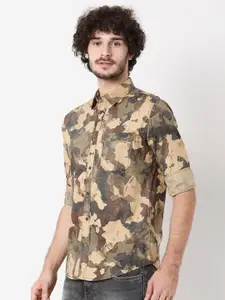 Mufti Men Khaki Classic Slim Fit Printed Casual Shirt