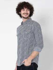 Mufti Men Navy Blue Classic Slim Fit Floral Printed Casual Shirt