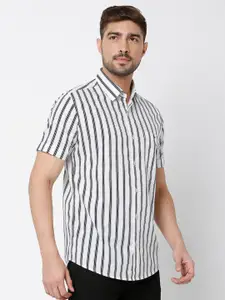 Mufti Men Plus Size Classic Slim Fit Striped Pure Cotton Casual Shirt