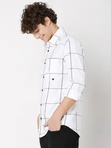 Mufti Men Plus Size White Classic Slim Fit Pure Cotton Windowpane Checked Casual Shirt