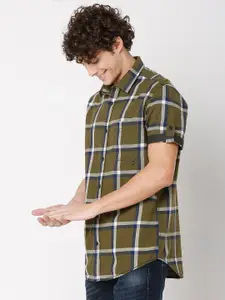 Mufti Plus Size Men Classic Slim Fit Windowpane Checked Casual Shirt