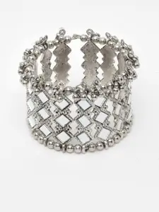 PANASH Women German Silver Oxidised Bangle-Style Mirror Work Bracelet