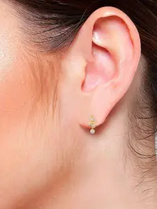 Efulgenz Women White Gold-Plated Floral Drop Earrings