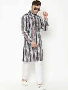 hangup trend Men Navy Blue Printed Kurta with Churidar