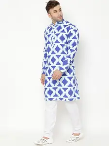 hangup trend Men Blue & White Printed Kurta with Pyjamas