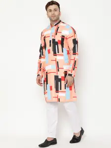 Hangup trend Men Orange Regular Fit Printed Kurta with Pyjama