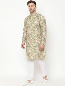 hangup trend Men Floral Printed Cotton Blend Kurta with Pyjama