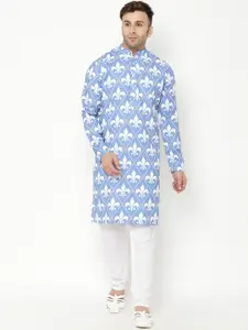 hangup trend Men Blue Floral Printed Kurta with Pyjamas