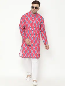 hangup trend Men Red & Blue Printed Kurta with Pyjamas