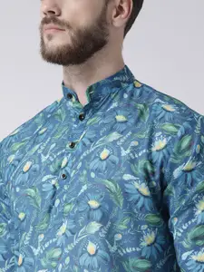 hangup trend Men Teal Printed Pure Cotton Kurta with Churidar