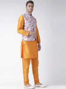 hangup trend Men Orange Floral Printed Kurta with Pyjama