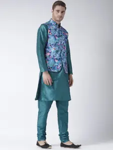hangup trend Men Teal Floral Printed Kurta with Pyjamas