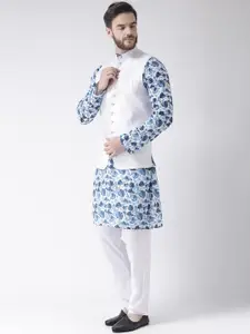 hangup trend Men White Printed Pure Cotton Kurta with Pyjamas