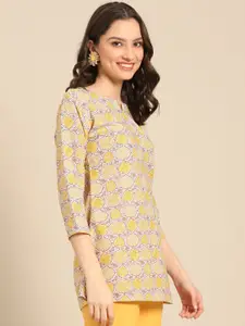 Sangria Mustard Yellow & Brown Ethnic Motifs Printed Short Kurti