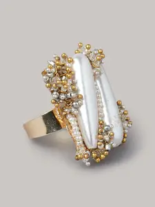 D'oro Gold-Plated Pearl-Beaded Adjustable Finger Ring