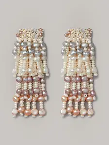 D'oro Gold-Plated Pearls Contemporary Drop Earrings