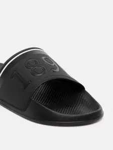 U.S. Polo Assn. Men Black Self Design Sliders