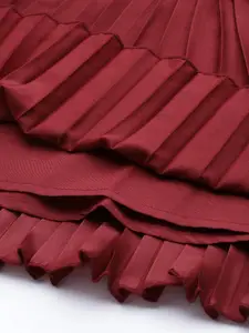 Antheaa Women Maroon Solid Accordion Pleated Layered Skirt