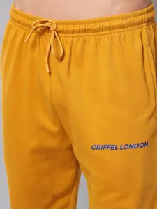 GRIFFEL Men Mustard Solid Cotton Track Pants