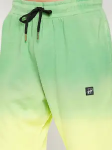 FUGAZEE Men Green & Yellow Colourblocked Relaxed-Fit Pure Cotton Joggers