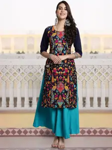 7Threads Ethnic Motifs Printed Round Neck Crepe Straight Kurta