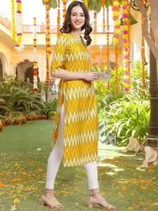 7Threads Chevron Printed Round Neck Three-Quarter Sleeves Straight Kurta