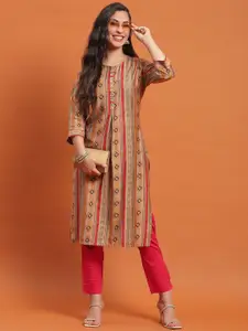 Shree Ethnic Motifs Printed Round Neck Straight Kurta
