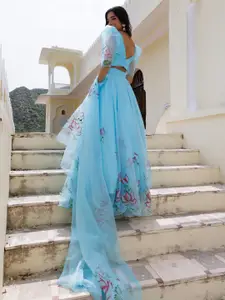 Ragavi Printed Organza Ready to Wear Lehenga & Blouse With Dupatta