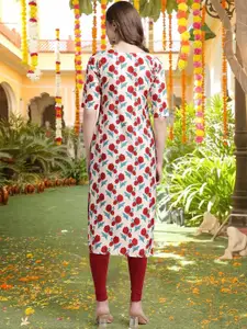 7Threads Floral Printed Round Neck Straight Kurta
