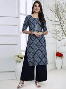 7Threads Ethnic Motifs Printed Round Neck Straight Kurta