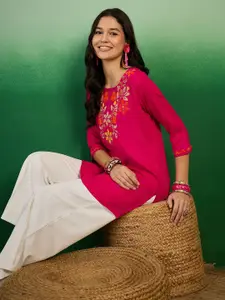 Sangria Embroidered Straight Short Kurtis