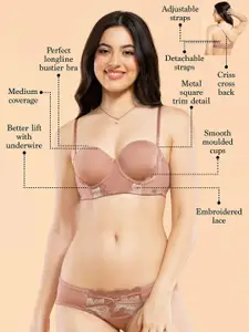 Enamor Luxe Multiway Lace Padded Wired Medium Coverage Balconette Bra F143