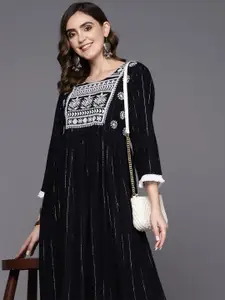 Indo Era Embroidered A-Line Midi Dress