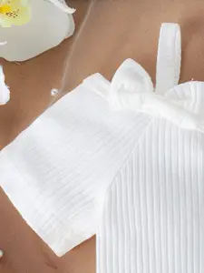 INCLUD Girls Self Design Top with Pleated Skirt & Belt