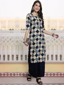 7Threads Women Printed Patchwork Floral Crepe Kurta