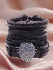 UNIVERSITY TRENDZ Men Set Of 4 Leather Oxidised Multistrand Bracelets