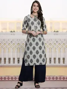 7Threads Ethnic Motifs Printed Round Neck Straight Kurta
