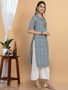 7Threads Geometric Printed Round Neck Crepe Straight Kurta