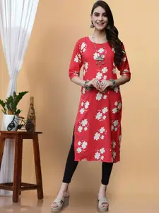 7Threads Women Printed Patchwork Floral Crepe Kurta