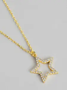 Carlton London 18kt Gold-Plated Star Shaped CZ Pendant with Chain